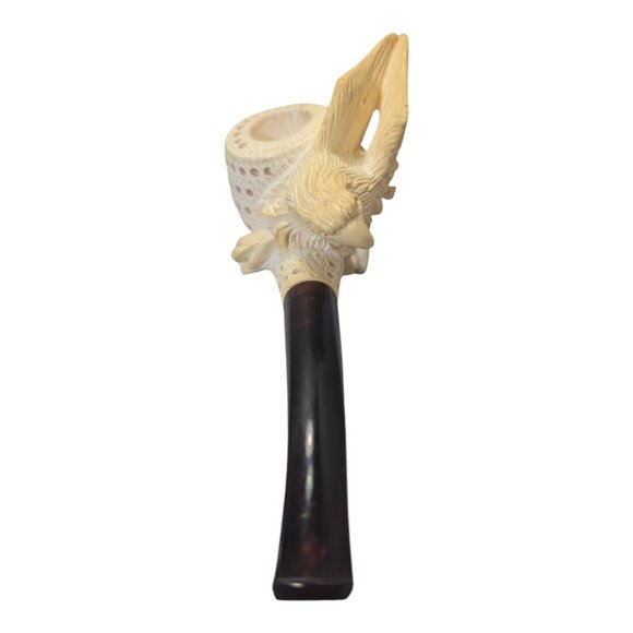 Vintage Hand-Carved Meerschaum Eagle Head Wings Tobacco Pipe With Case Unused - Picture 8 of 13